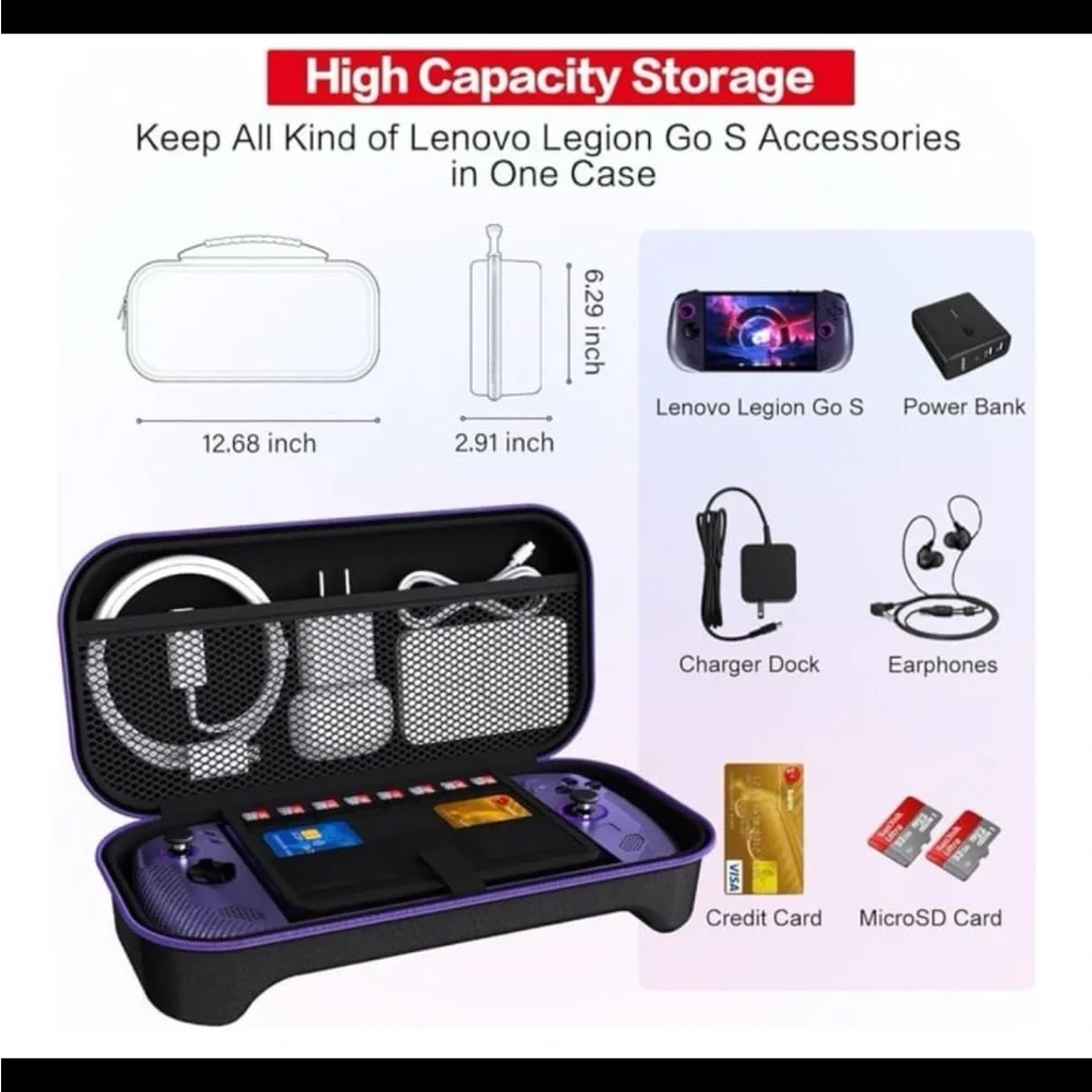 Lenovo Legion Go S/ROG XBOX ALLY X STORAGE Case-Black and Purple